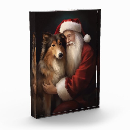 Rough Collie mit dem Weihnachtsmann Feierliche Wei Fotoblock (Links)