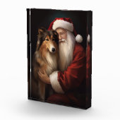Rough Collie mit dem Weihnachtsmann Feierliche Wei Fotoblock (Rechts)