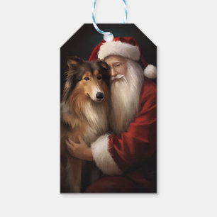 Rough Collie mit dem Weihnachtsmann Feierliche Wei Geschenkanhänger
