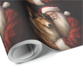 Rough Collie mit dem Weihnachtsmann Feierliche Wei Geschenkpapier (Rolleneckpunkt)