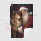 Rough Collie mit dem Weihnachtsmann Feierliche Wei Golfhandtuch (Insitu)