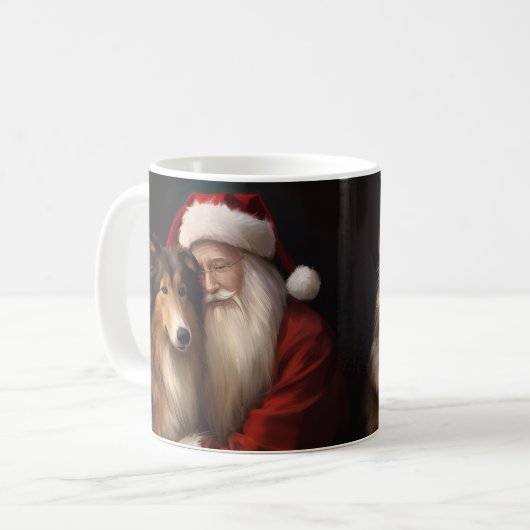 Rough Collie mit dem Weihnachtsmann Feierliche Wei Kaffeetasse (Vorderseite Links)