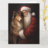 Rough Collie mit dem Weihnachtsmann Feierliche Wei Karte (Gelbe Blume)