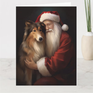 Rough Collie mit dem Weihnachtsmann Feierliche Wei Karte