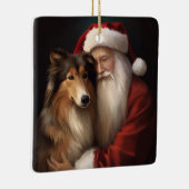 Rough Collie mit dem Weihnachtsmann Feierliche Wei Keramikornament (Rechts)