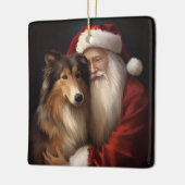 Rough Collie mit dem Weihnachtsmann Feierliche Wei Keramikornament (Links)