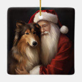 Rough Collie mit dem Weihnachtsmann Feierliche Wei Keramikornament (Rückseite)