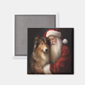 Rough Collie mit dem Weihnachtsmann Feierliche Wei Magnet (Vorderseite/Rückseite)