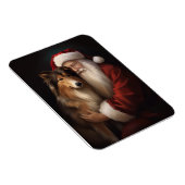 Rough Collie mit dem Weihnachtsmann Feierliche Wei Magnet (Rechte Seite)