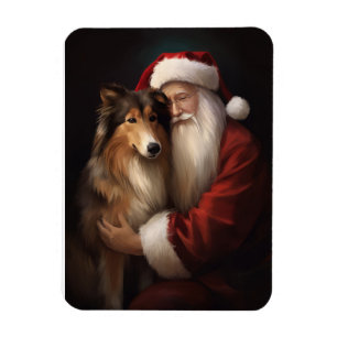 Rough Collie mit dem Weihnachtsmann Feierliche Wei Magnet