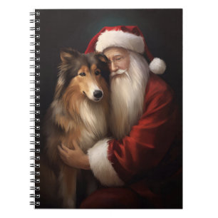 Rough Collie mit dem Weihnachtsmann Feierliche Wei Notizblock