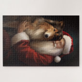 Rough Collie mit dem Weihnachtsmann Feierliche Wei Puzzle (Horizontal)
