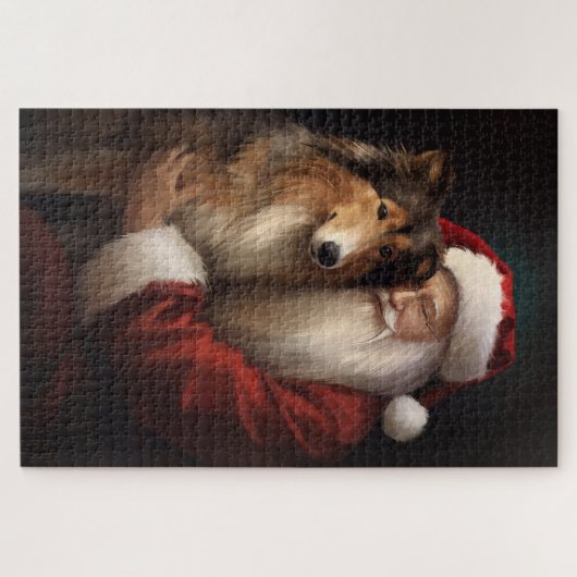 Rough Collie mit dem Weihnachtsmann Feierliche Wei Puzzle (Horizontal)