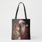 Rough Collie mit dem Weihnachtsmann Feierliche Wei Tasche (Vorderseite)