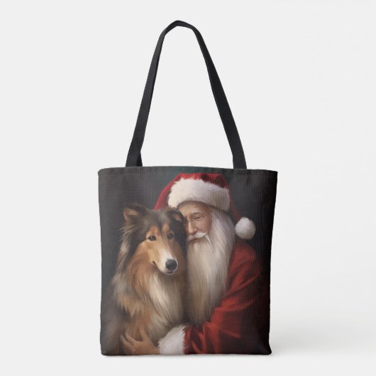 Rough Collie mit dem Weihnachtsmann Feierliche Wei Tasche (Rückseite)