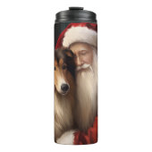Rough Collie mit dem Weihnachtsmann Feierliche Wei Thermosbecher (Vorderseite)