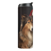Rough Collie mit dem Weihnachtsmann Feierliche Wei Thermosbecher (Nach links gedreht)