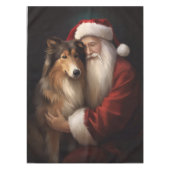 Rough Collie mit dem Weihnachtsmann Feierliche Wei Tischdecke (Vorderseite)