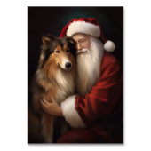 Rough Collie mit dem Weihnachtsmann Feierliche Wei Tischnummer (Vorderseite)