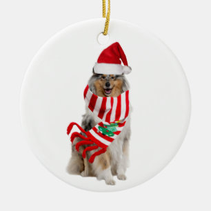 Rough Collie mit einem Hutschuh Weihnachten Keramik Ornament