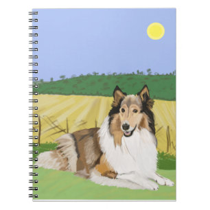 Rough Collie mit Feldern Notizblock
