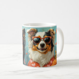 Rough Collie mit Heart Rose Valentinstag Kaffeetasse