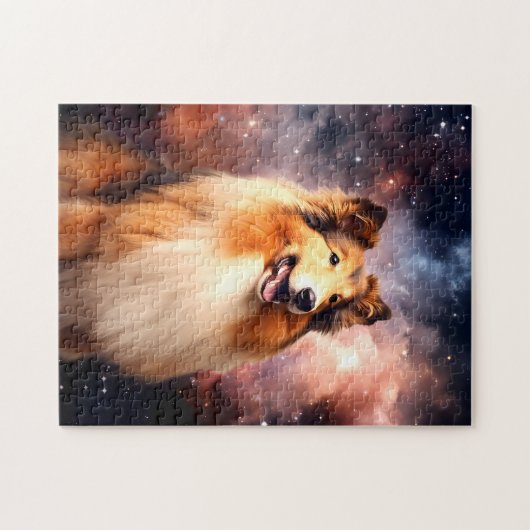 Rough Collie mit Hintergrundinformationen zum Welt Puzzle (Horizontal)