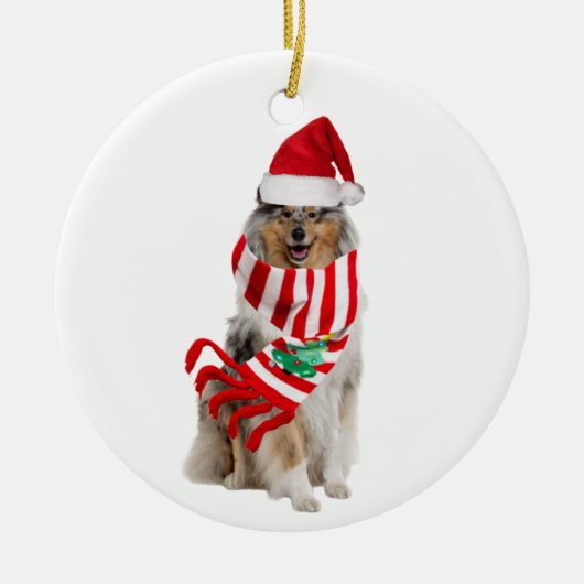 Rough Collie mit Hutschuh Weihnachten Keramik Ornament (Vorne)