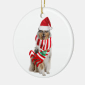 Rough Collie mit Hutschuh Weihnachten Keramik Ornament (Links)
