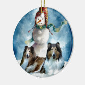 Rough Collie mit Snowman Christmas Keramik Ornament (Links)