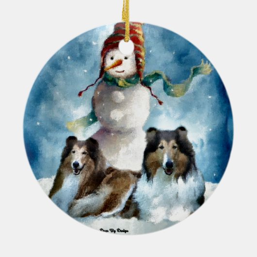 Rough Collie mit Snowman Christmas Keramik Ornament (Hinten)