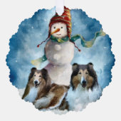 Rough Collie mit Snowman Christmas Ornament Karte (Vorderseite)