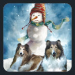 Rough Collie mit Snowman Christmas Quadratischer Aufkleber<br><div class="desc">Ob Weihnachten,  Weihnachten,  Weihnachten,  Weihnachten,  Weihnachten,  Weihnachten,  Weihnachten,  Weihnachten,  Weihnachten,  Weihnachten,  Weihnachten,  Weihnachten,  Weihnachten,  Weihnachten,  Weihnachten,  Weihnachten und vieles mehr. Geben Sie als Weihnachtsgeschenke oder Leckerei selbst!</div>