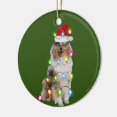 Rough Collie mit Weihnachtssaftler-Weihnachtsmannm Keramik Ornament (Links)