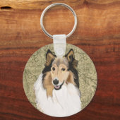 Rough Collie on a Brown Floral background Schlüsselanhänger (Vorderseite)