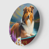 Rough Collie on a Paddle: Ein Landschaftliches Abe Große Wanduhr (Winkel)