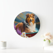 Rough Collie on a Paddle: Ein Landschaftliches Abe Große Wanduhr (Zuhause)