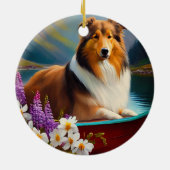 Rough Collie on a Paddle: Ein Landschaftliches Abe Keramik Ornament (Hinten)