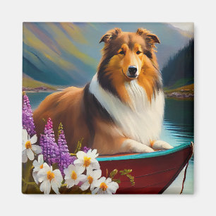 Rough Collie on a Paddle: Ein Landschaftliches Abe Magnet