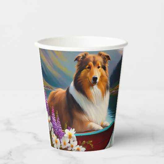 Rough Collie on a Paddle: Ein Landschaftliches Abe Pappbecher (Vorderseite)