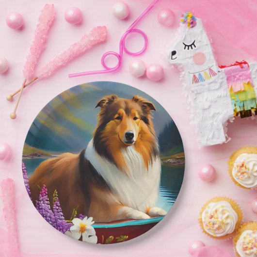 Rough Collie on a Paddle: Ein Landschaftliches Abe Pappteller (Party)