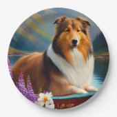 Rough Collie on a Paddle: Ein Landschaftliches Abe Pappteller (Vorderseite)