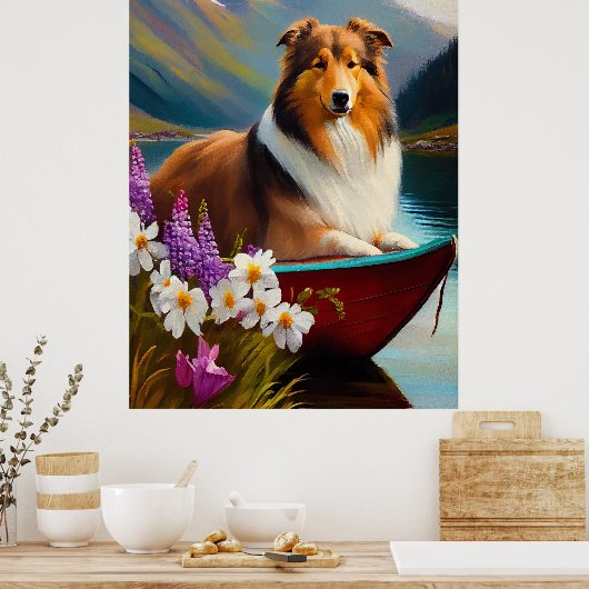 Rough Collie on a Paddle: Ein Landschaftliches Abe Poster (Küche)