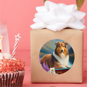 Rough Collie on a Paddle: Ein Landschaftliches Abe Runder Aufkleber