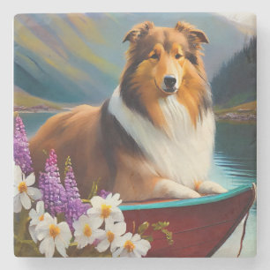 Rough Collie on a Paddle: Ein Landschaftliches Abe Steinuntersetzer