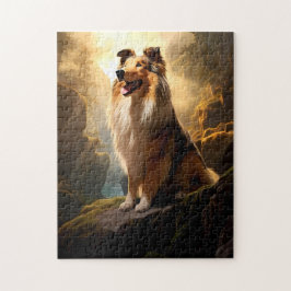 Rough Collie on Mountain Puzzle. Puzzle