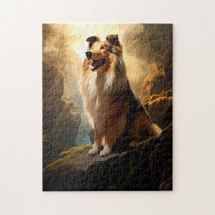 Rough Collie on Mountain Puzzle. Puzzle