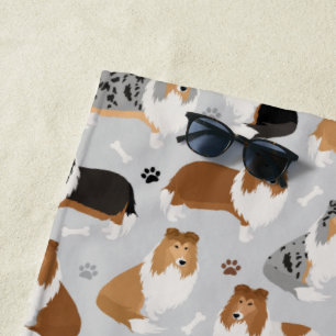 Rough Collie Paws and Bones Beach Towel Strandtuch