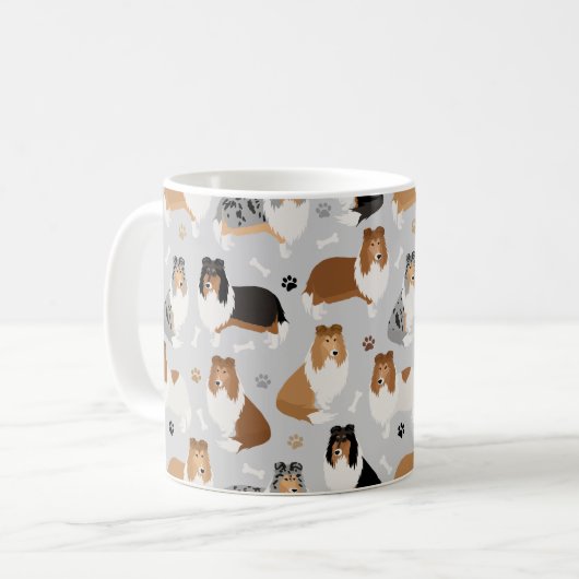 Rough Collie Paws and Bones Coffee Tasse (Vorderseite Links)