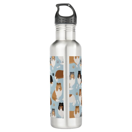 Rough Collie Paws and Bones Edelstahlflasche (Rückseite)